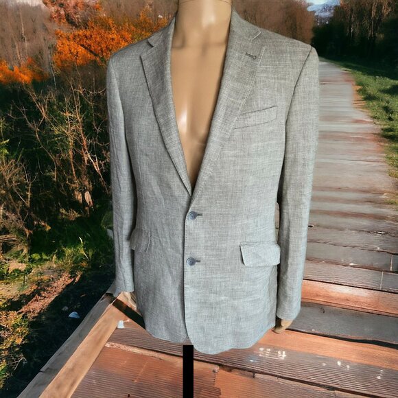 NWOT JOSEPH ABBOUD (M/L) 100% Linen Italian Fabric Herringbone in Beige - Picture 1 of 8